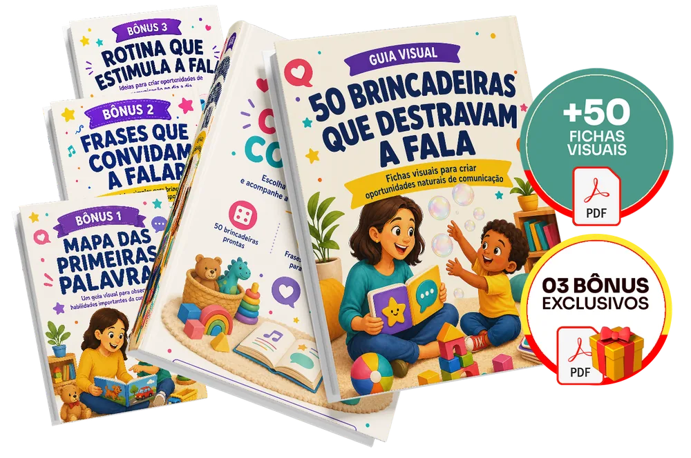 Plano completo do 50 brincadeiras destravar fala — material principal e os 3 bônus